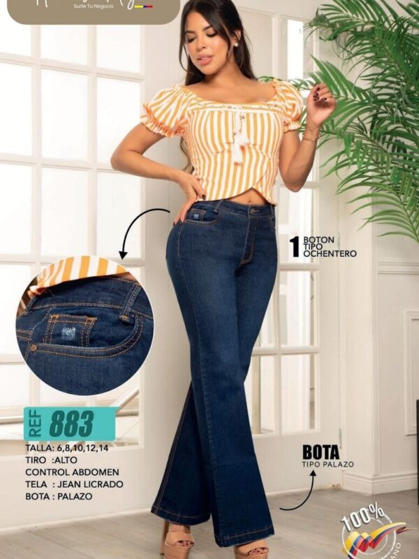 Jean push up tipo palazzo con un solo boton estilo ochentero