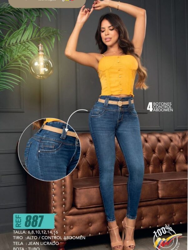 Jean push up skinny fit con tiro alto de 4 botones