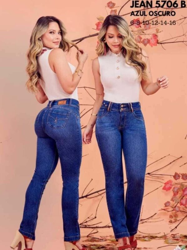 Jean bota recta levanta cola con dos botones para mujer