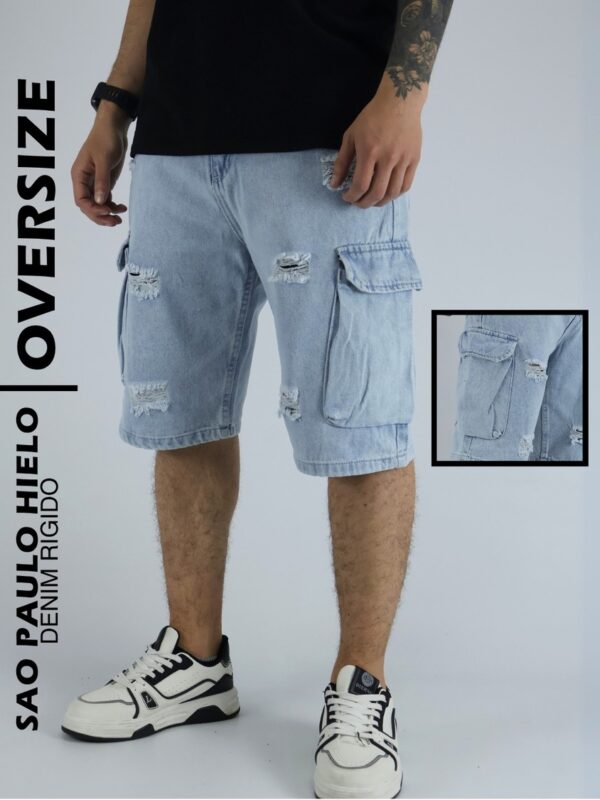 Bermuda para hombre oversize con efecto desgaste