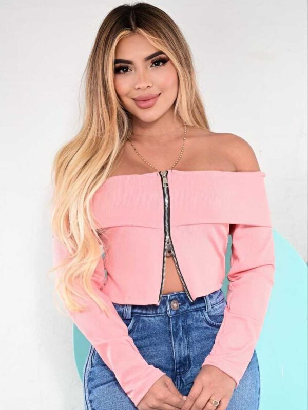 Crop top manga larga con cremallera para dama