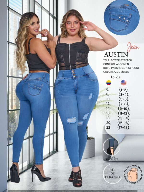 Jean push-up control abdomen y roto parche con sircone