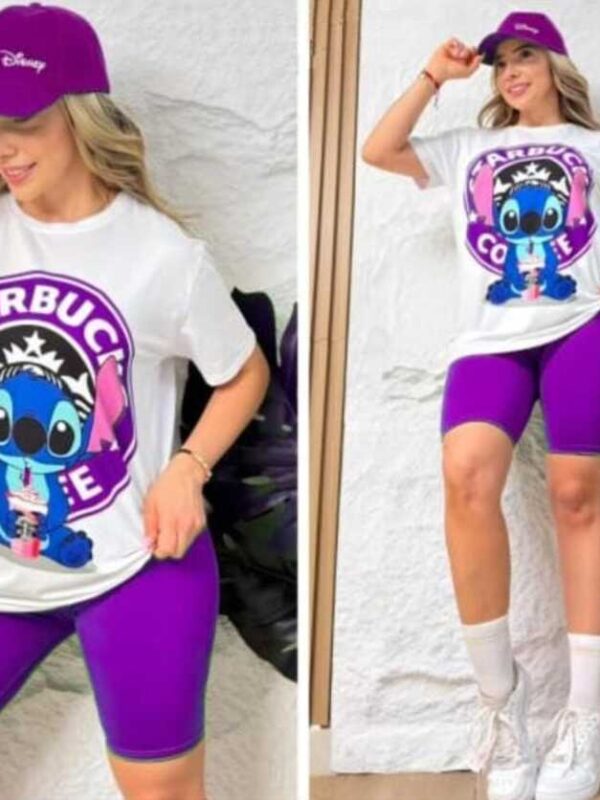 Conjunto deportivo biker y camiseta de Stitch