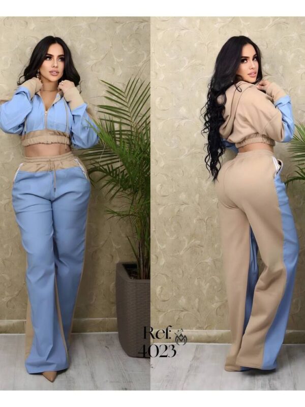 Conjunto comodo de pantalon y chaqueta corta para dama