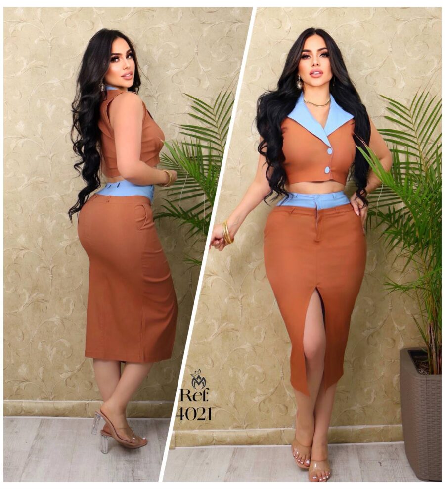 Conjunto elegante con falda y chaleco para mujer - Image 4