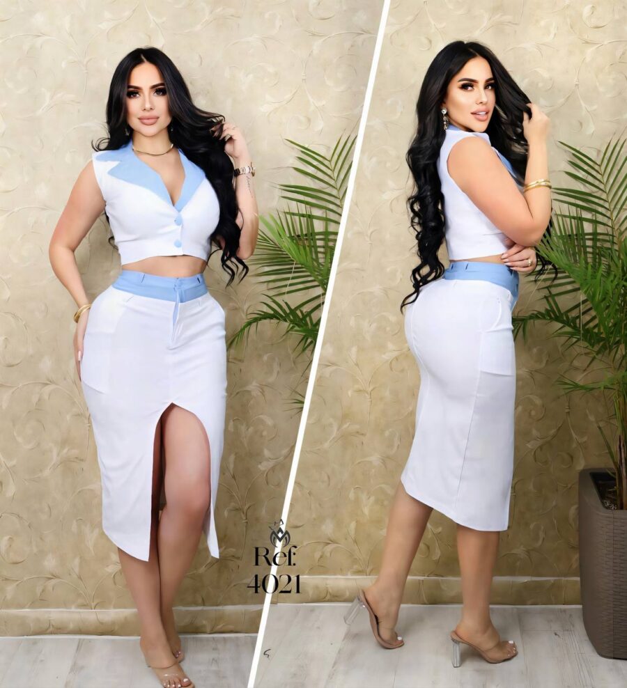 Conjunto elegante con falda y chaleco para mujer - Image 2