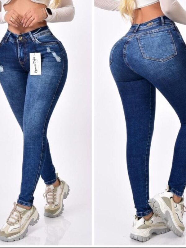 Jean push up bota tubo con semi rotos para mujer
