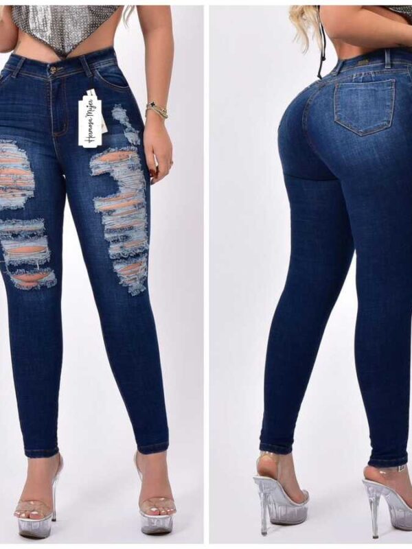 Jean push up bota tubo con rotos para mujer