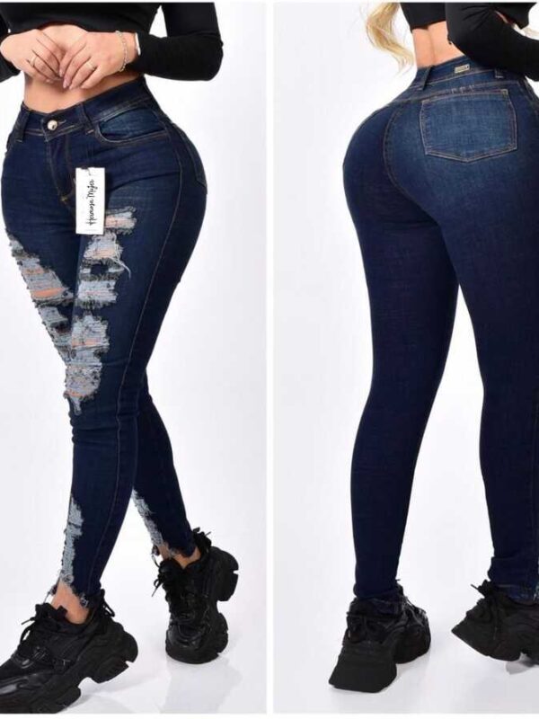 Jean push up bota tubo con rotos grandes para dama