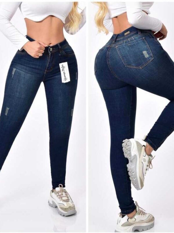Jean push up bota tubo con semi rotos para dama