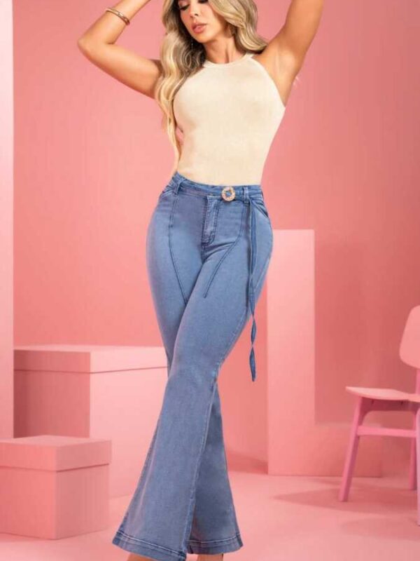 Jean Push-Up bota campana y lazo en cintura