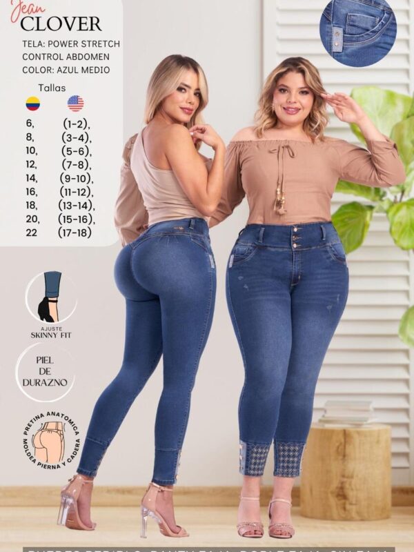 Jean skinny fit para mujer botas decoradas y sin bolsillos